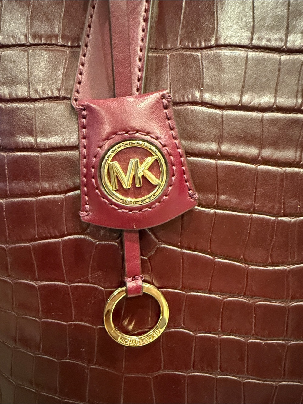 Michael Kors NWT LG tote Dk Berry “Jane” Embosed Leather gold hardware - Picture 4 of 14